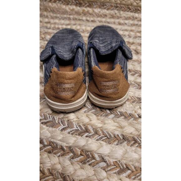 TOMS Blue White Stripe Canvas Slip On Shoes Toddler Casual Size 10 - Picture 3 of 8